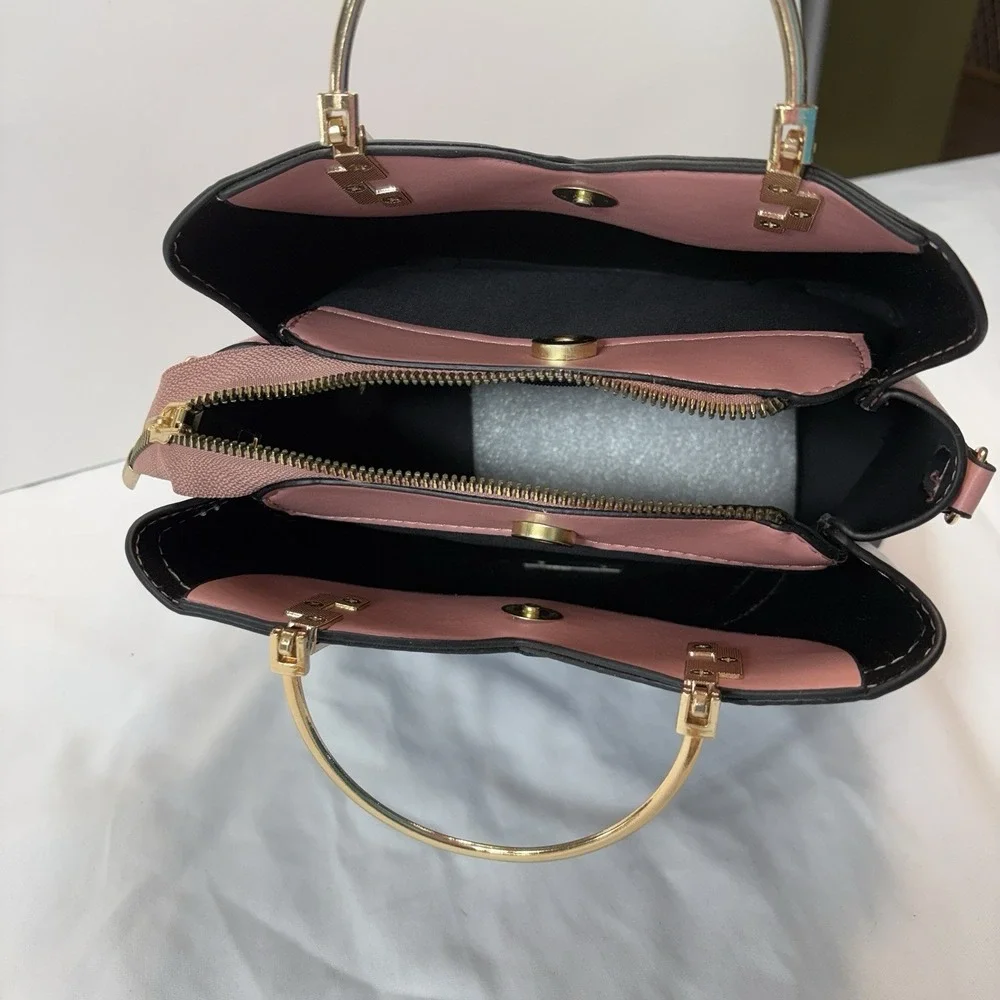 ZZMY Two-Tone Satchel Handbag Blue Pink Gold Metal Handles Structured NWOT‎